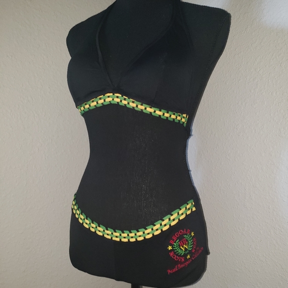 Stylish Reggae Roots Black/Gold/Green Knit Bikini - Picture 2 of 8